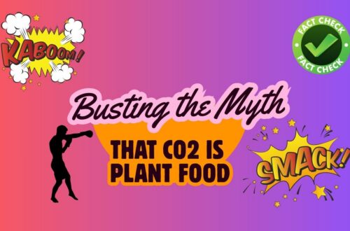 A graphic that states, "Busting the Myth That CO2 is Plant Food". It shows a boxer and the words "smack" and "kaboom".