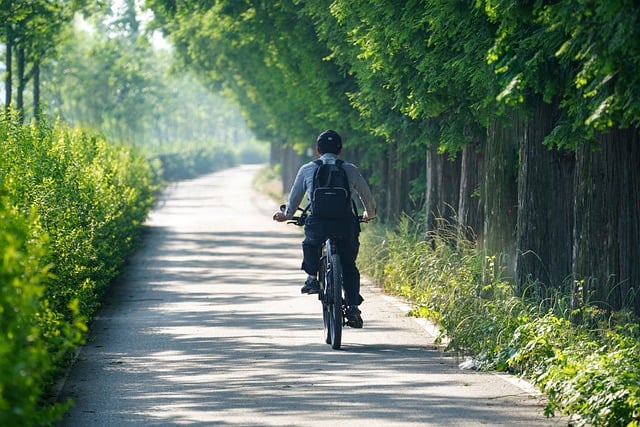 Man riding a bike on a pathway