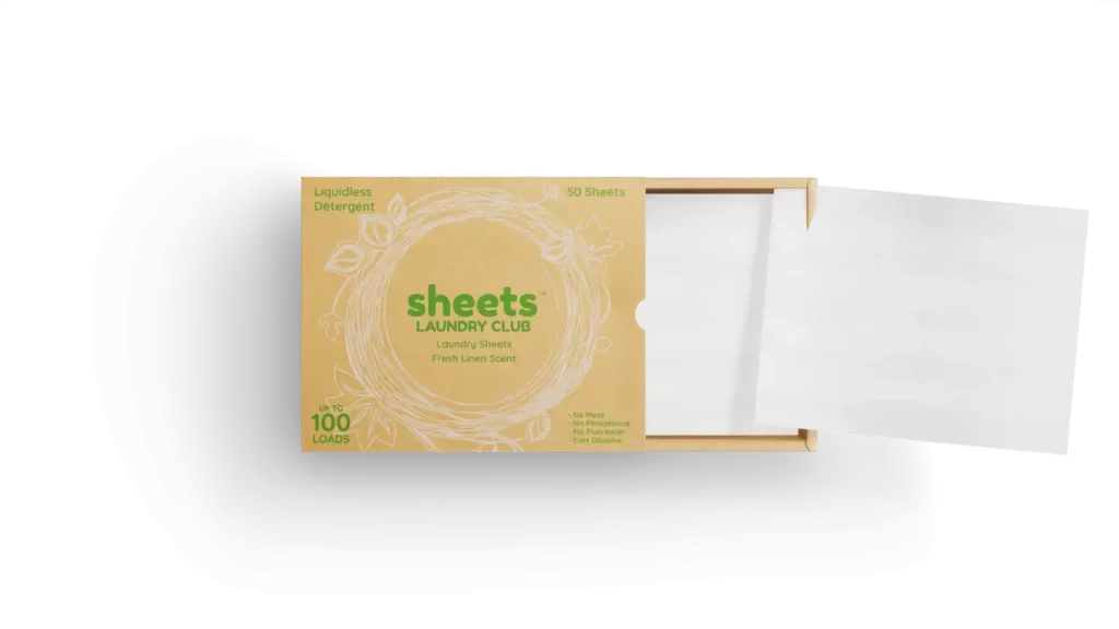 Picture of laundry sheets in recyclable box