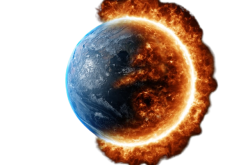 Image of Earth surrounded by fire caused by Earth's energy imbalance.