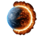 Image of Earth surrounded by fire caused by Earth's energy imbalance.