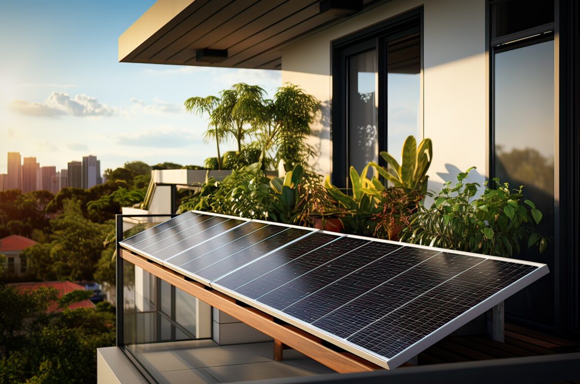 Portable solar panels on a balcony