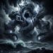 A massive brewing storm monster representing El Nino, swirling with dark clouds and heavy rain.